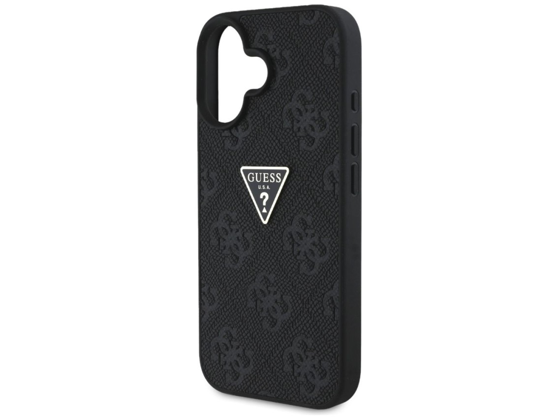 Guess Hot Stamp 4G Pattern Triangle Metal Logo case for iPhone 16 - black