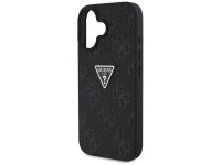 Guess Hot Stamp 4G Pattern Triangle Metal Logo case for iPhone 16 - black