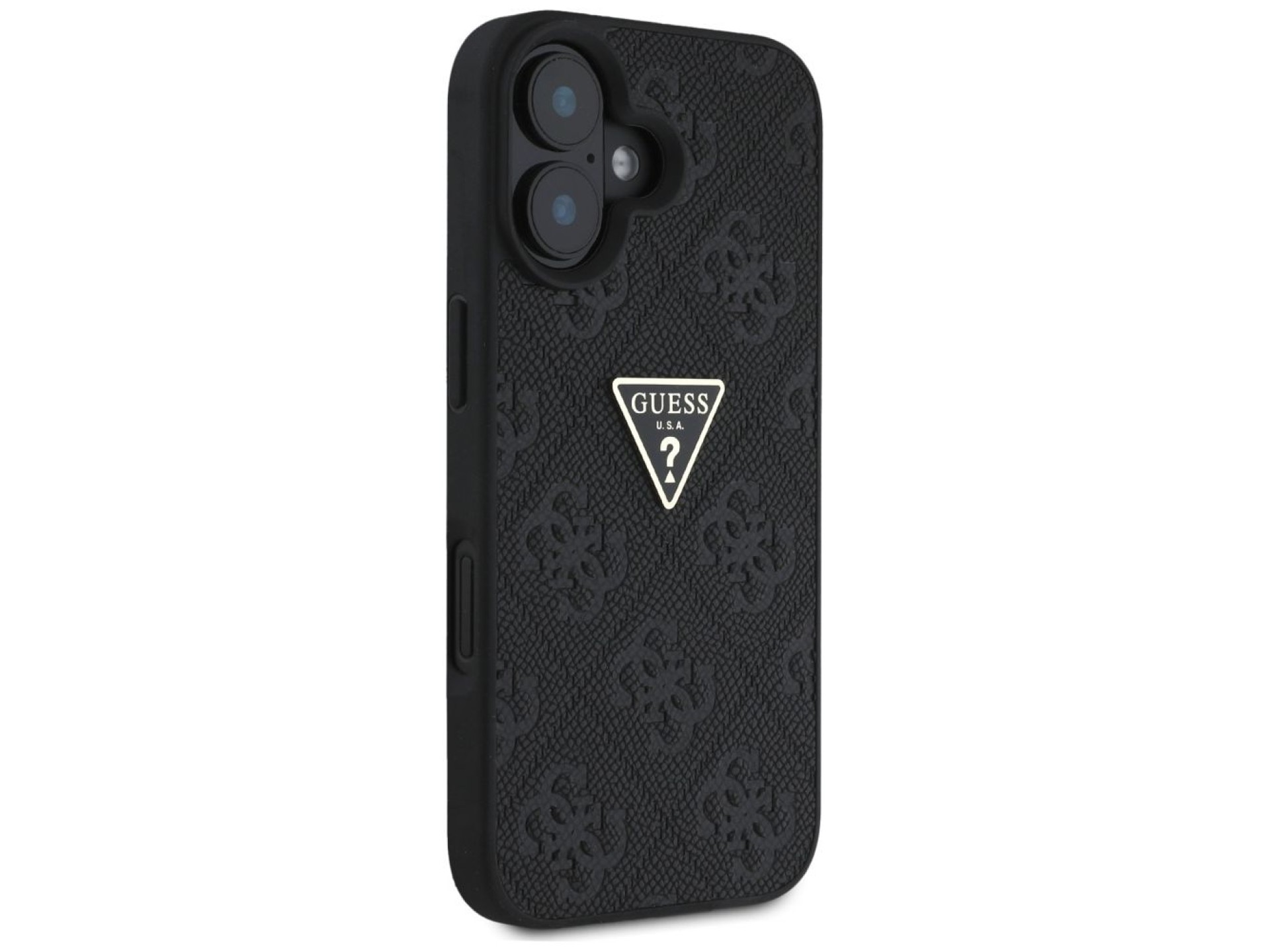 Guess Hot Stamp 4G Pattern Triangle Metal Logo case for iPhone 16 - black