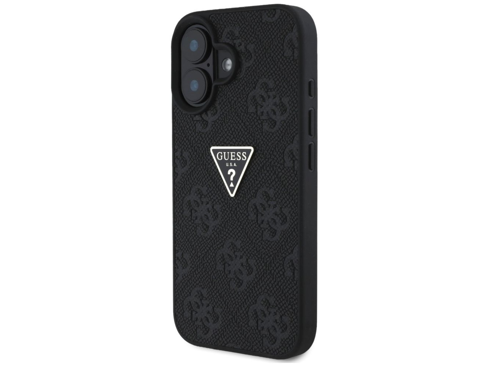 Guess Hot Stamp 4G Pattern Triangle Metal Logo case for iPhone 16 - black