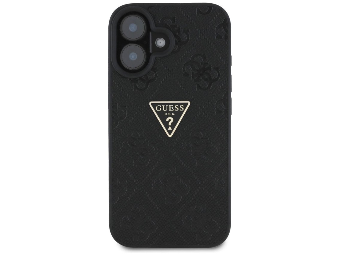 Guess Hot Stamp 4G Pattern Triangle Metal Logo case for iPhone 16 - black