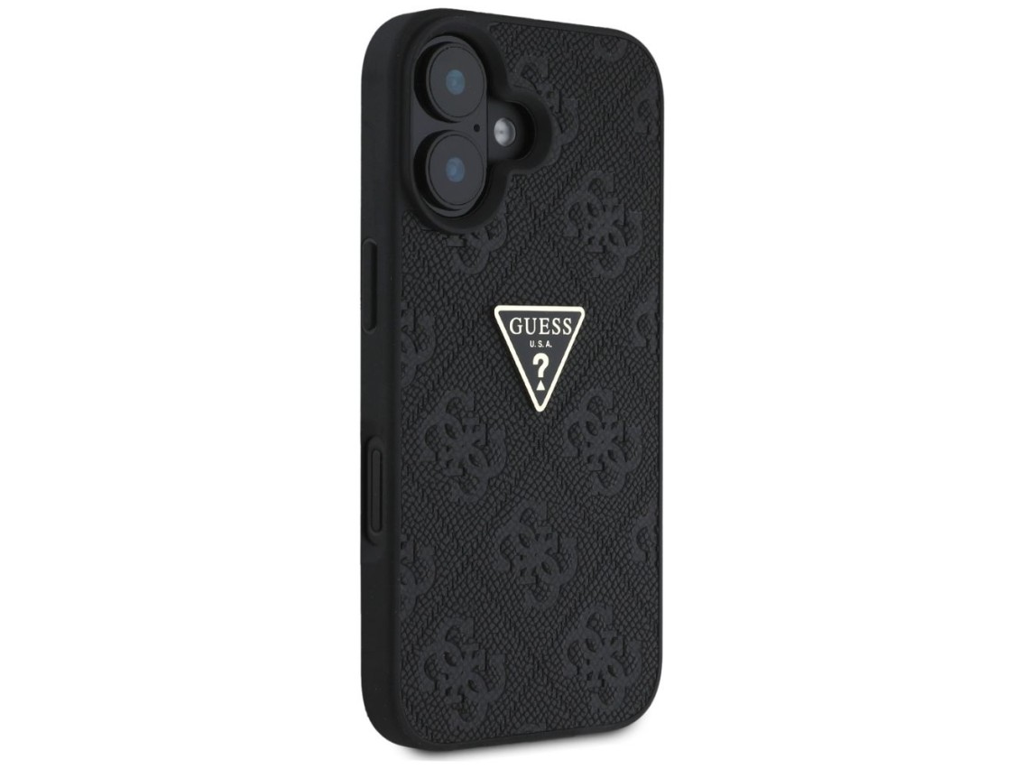 Guess Hot Stamp 4G Pattern Triangle Metal Logo case for iPhone 16 - black
