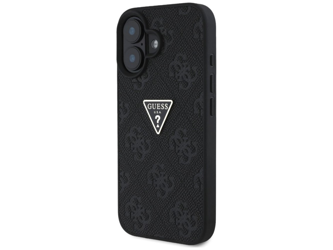 Guess Hot Stamp 4G Pattern Triangle Metal Logo case for iPhone 16 - black