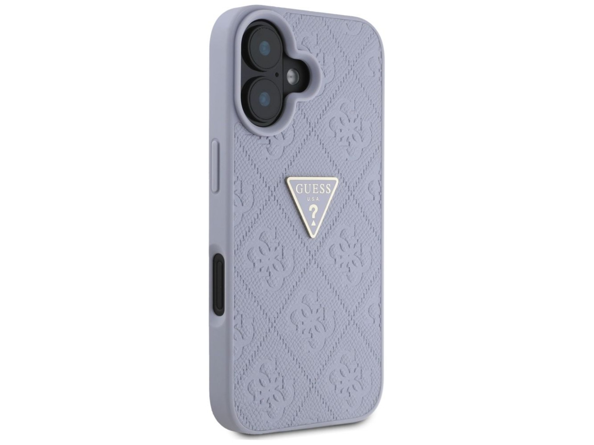 Guess Hot Stamp 4G Pattern Triangle Metal Logo iPhone 16 Case - Purple