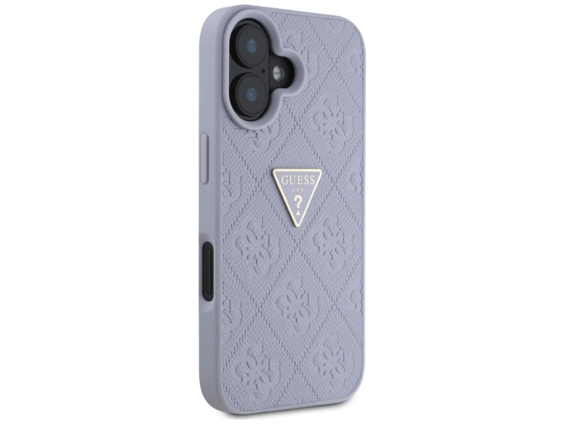 Guess Hot Stamp 4G Pattern Triangle Metal Logo iPhone 16 Case - Purple