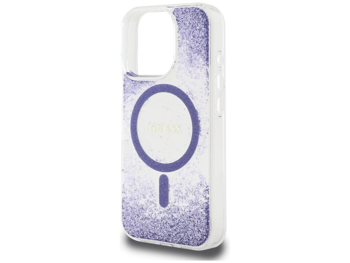 Funda Guess HC Resin Bottom Glitter MagSafe para iPhone 16 Pro Max - morado