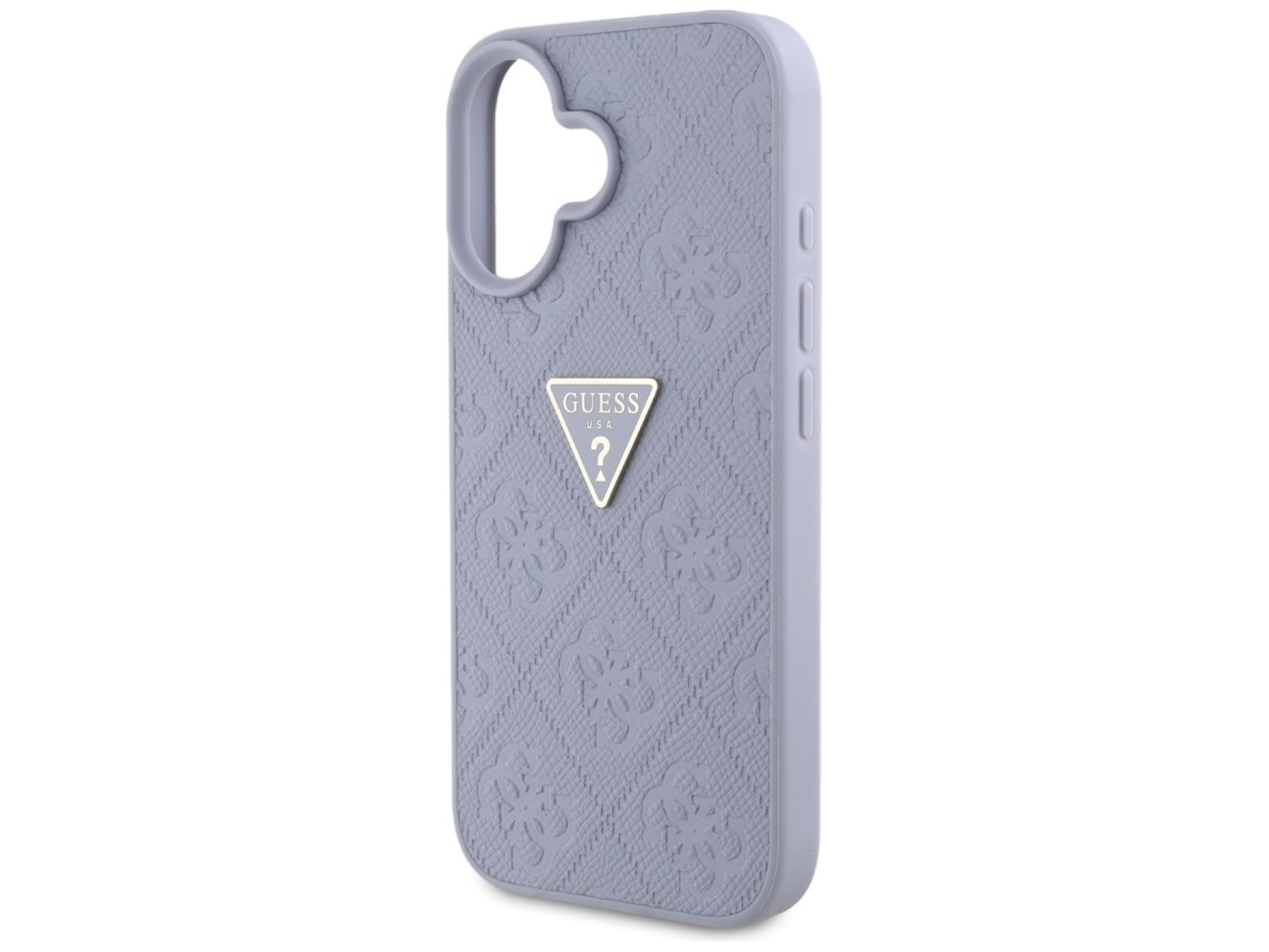 Guess Hot Stamp 4G Pattern Triangle Metal Logo iPhone 16 Case - Purple