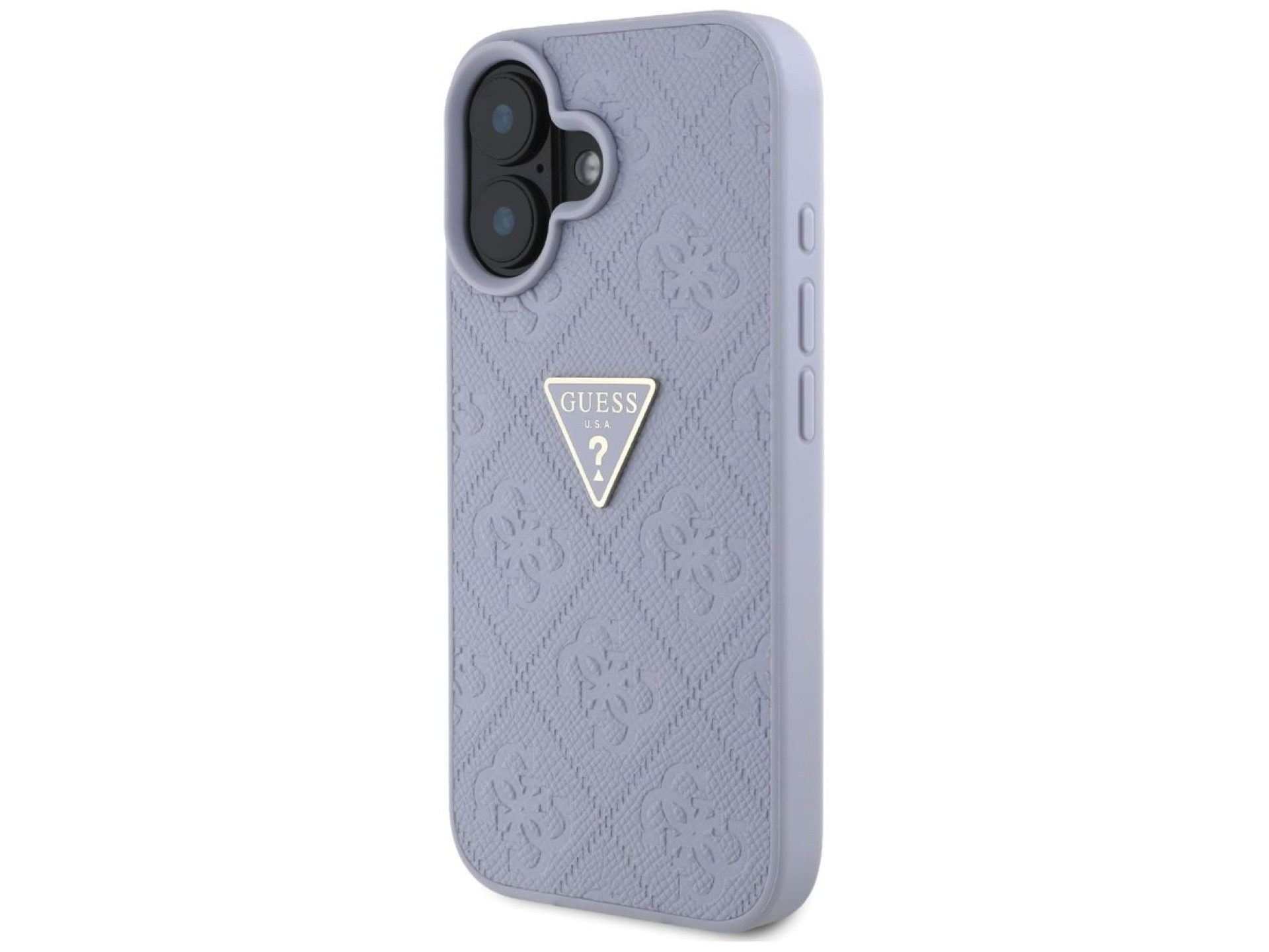 Guess Hot Stamp 4G Pattern Triangle Metal Logo iPhone 16 Case - Purple