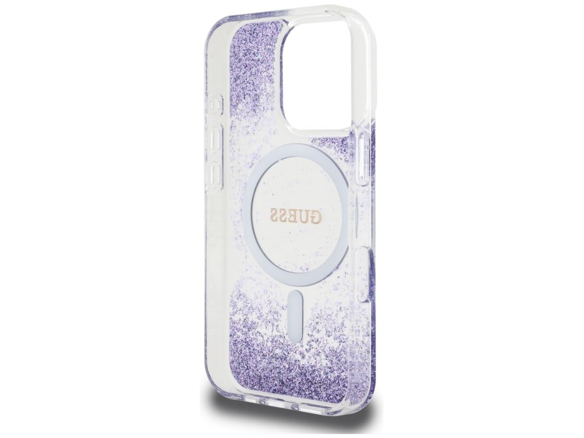 Funda Guess HC Resin Bottom Glitter MagSafe para iPhone 16 Pro Max - morado