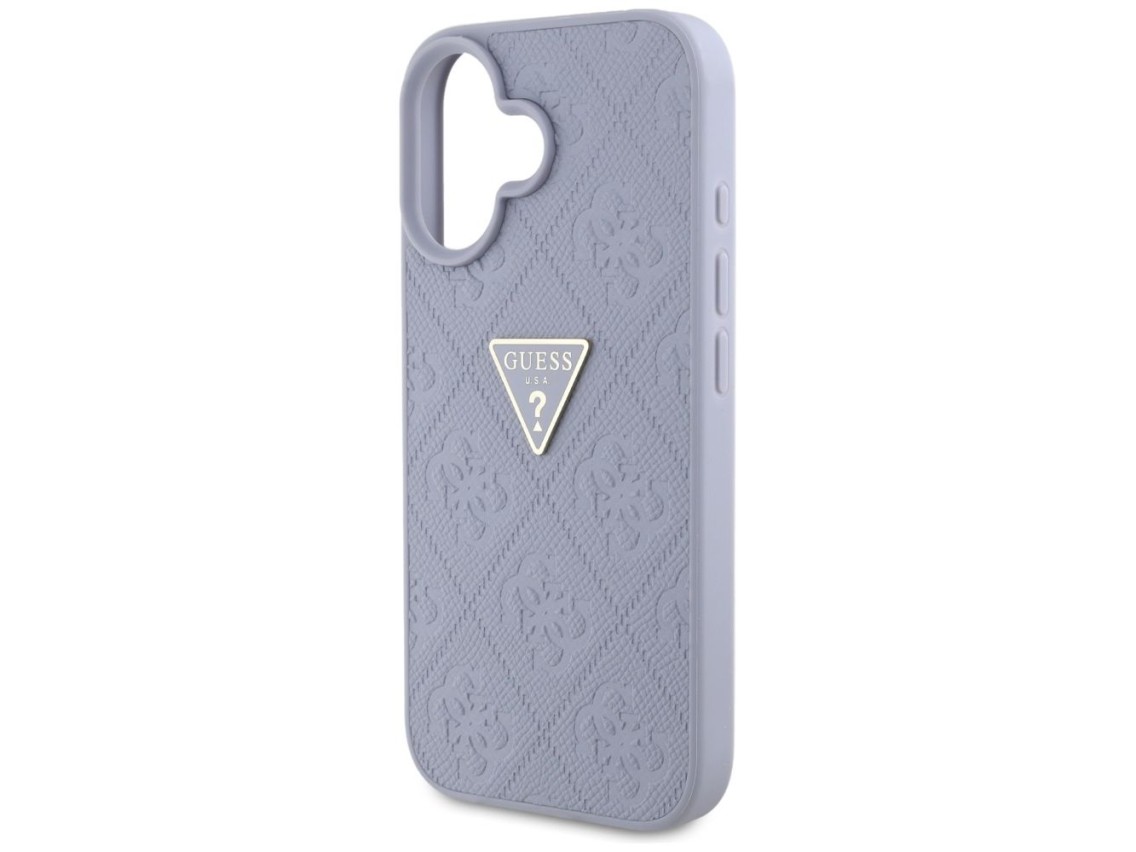 Guess Hot Stamp 4G Pattern Triangle Metal Logo iPhone 16 Case - Purple