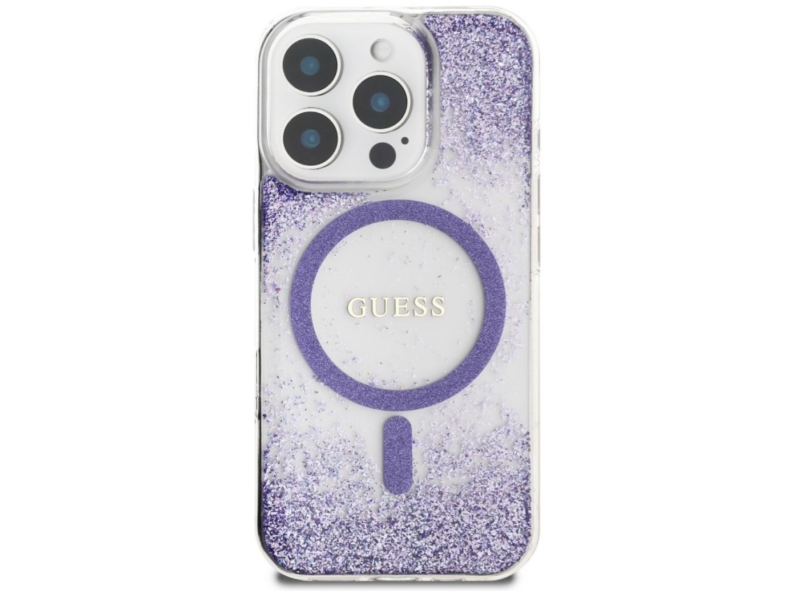 Funda Guess HC Resin Bottom Glitter MagSafe para iPhone 16 Pro Max - morado
