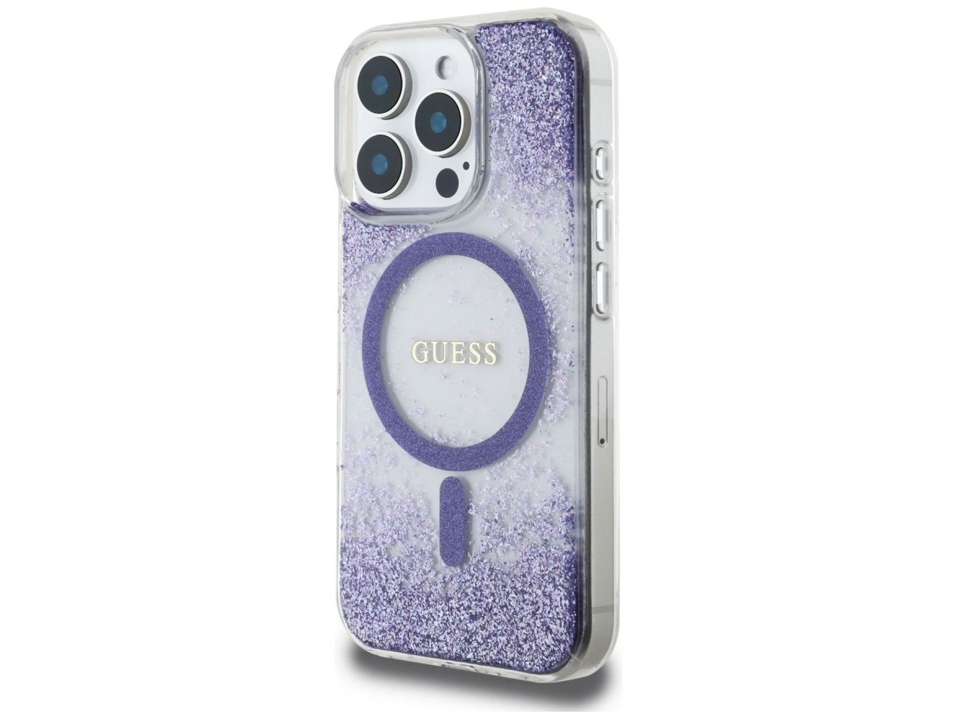 Funda Guess HC Resin Bottom Glitter MagSafe para iPhone 16 Pro Max - morado