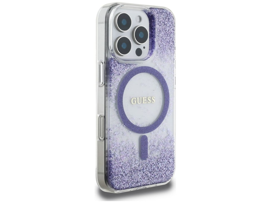 Funda Guess HC Resin Bottom Glitter MagSafe para iPhone 16 Pro Max - morado