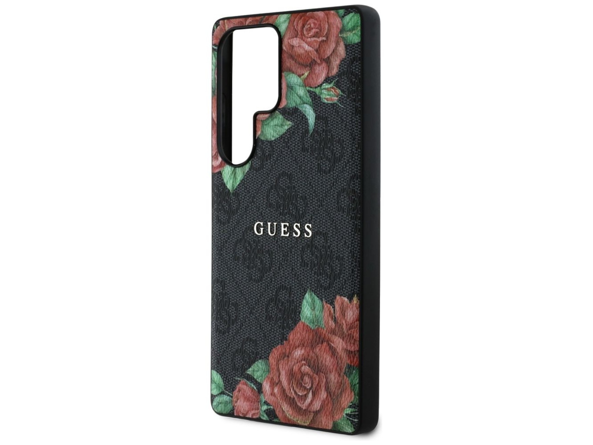 Guess Leather 4G Flowers Print Metal Classic Logo MagSafe Case for Samsung Galaxy S25 Ultra - Black