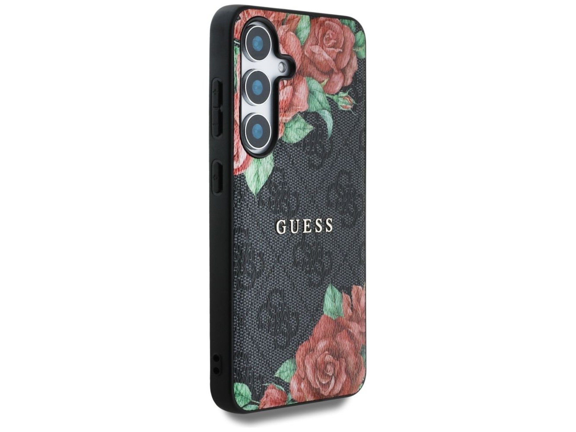 Guess Leather 4G Flowers Print Metal Classic Logo MagSafe Case for Samsung Galaxy S25 - Black
