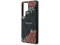 Guess Leather 4G Flowers Print Metal Classic Logo MagSafe Case for Samsung Galaxy S25 Ultra - Black