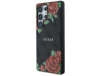 Guess Leather 4G Flowers Print Metal Classic Logo MagSafe Case for Samsung Galaxy S25 Ultra - Black