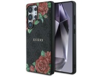 Guess Leather 4G Flowers Print Metal Classic Logo MagSafe Case for Samsung Galaxy S25 Ultra - Black