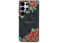 Guess Leather 4G Flowers Print Metal Classic Logo MagSafe Case for Samsung Galaxy S25 Ultra - Black