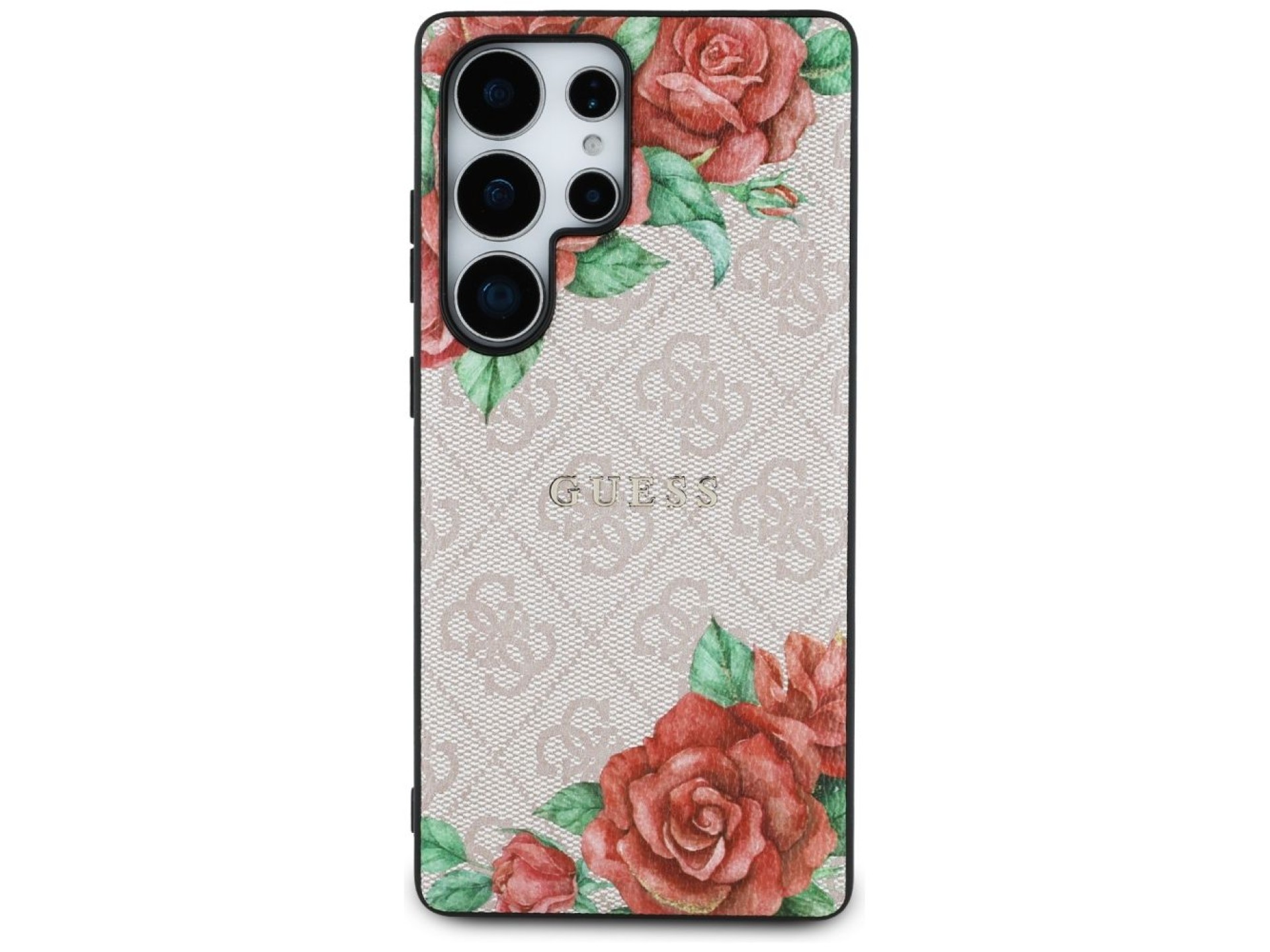 Guess Leather 4G Flowers Print Metal Classic Logo MagSafe Case for Samsung Galaxy S25 Ultra - Pink