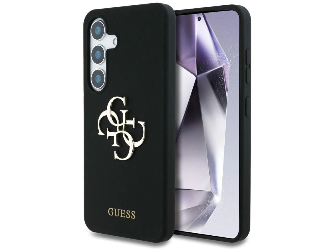 Capa Guess de silicone com logotipo 4G grande na parte inferior para Samsung Galaxy S25 - preta