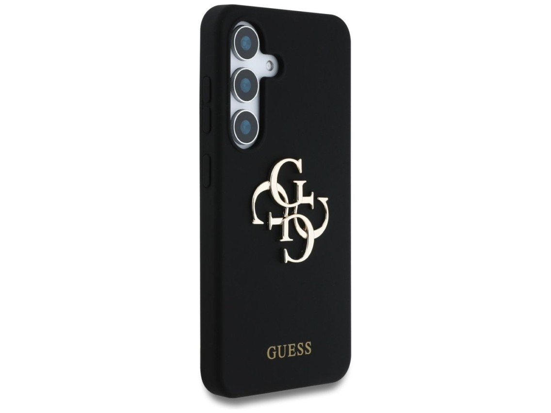 Capa Guess de silicone com logotipo 4G grande na parte inferior para Samsung Galaxy S25 - preta