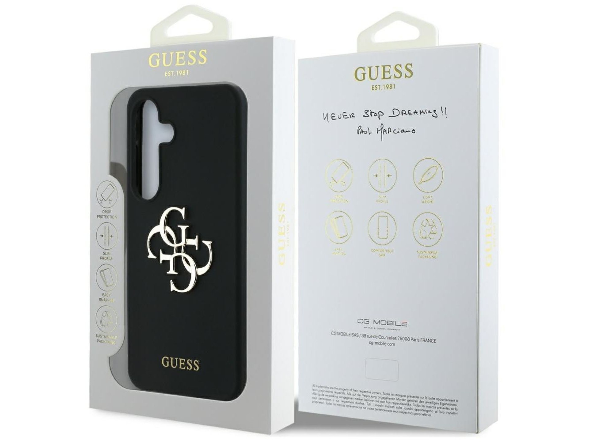 Capa Guess de silicone com logotipo 4G grande na parte inferior para Samsung Galaxy S25 - preta