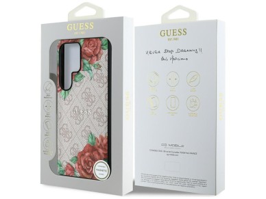 Capa Guess em couro 4G com estampa floral, logo clássico em metal e MagSafe para Samsung Galaxy S25 Capa Guess em couro 4G com estampa floral, logo clássico em metal e MagSafe para Samsung Galaxy S25
