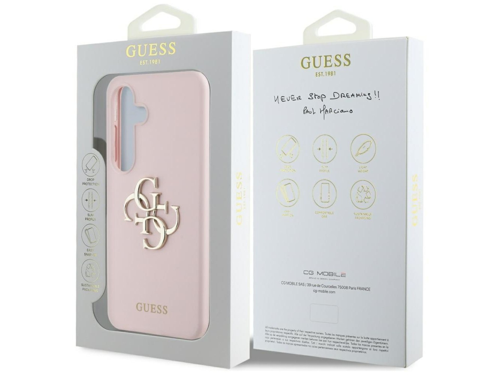 Capa de silicone Guess com logo 4G grande na parte inferior para Samsung Galaxy S25 - Rosa