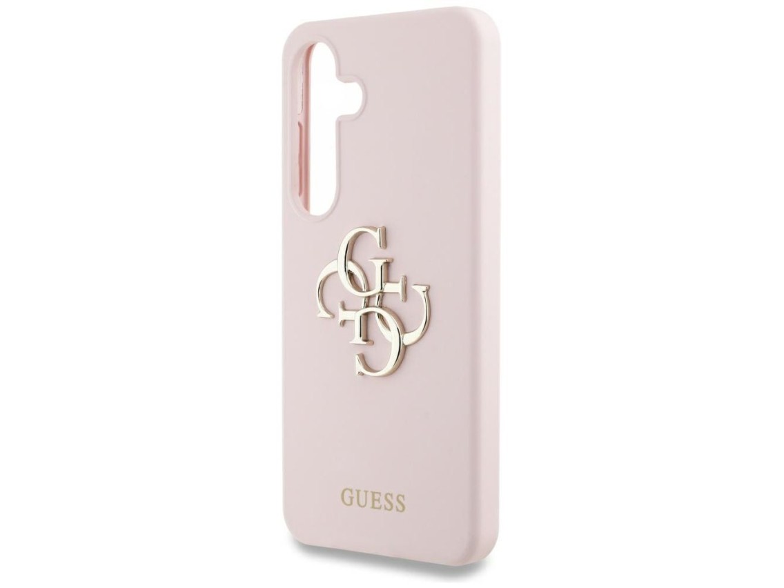 Capa de silicone Guess com logo 4G grande na parte inferior para Samsung Galaxy S25 - Rosa