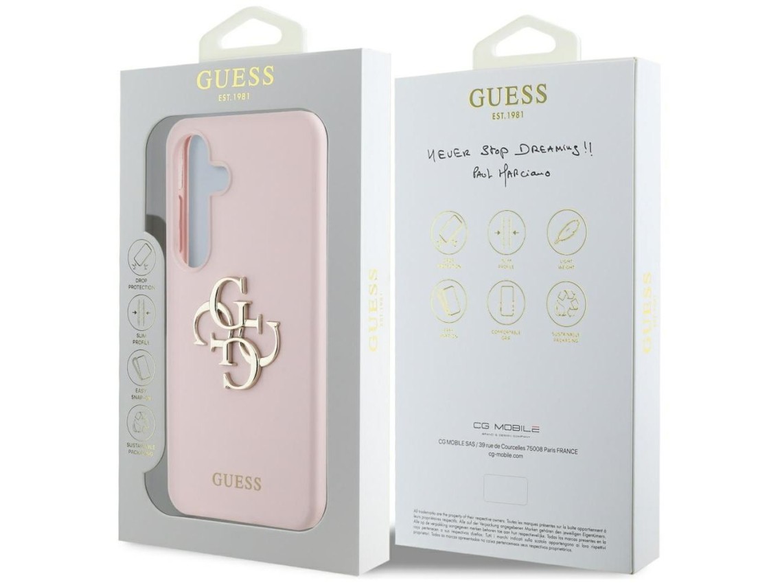 Capa de silicone Guess com logo 4G grande na parte inferior para Samsung Galaxy S25 - Rosa