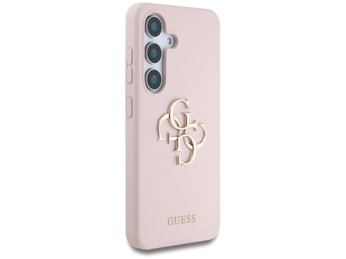 Capa de silicone Guess com logo 4G grande na parte inferior para Samsung Galaxy S25 - Rosa