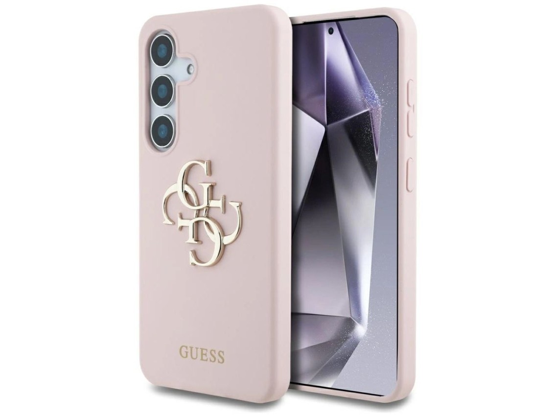 Capa de silicone Guess com logo 4G grande na parte inferior para Samsung Galaxy S25 - Rosa