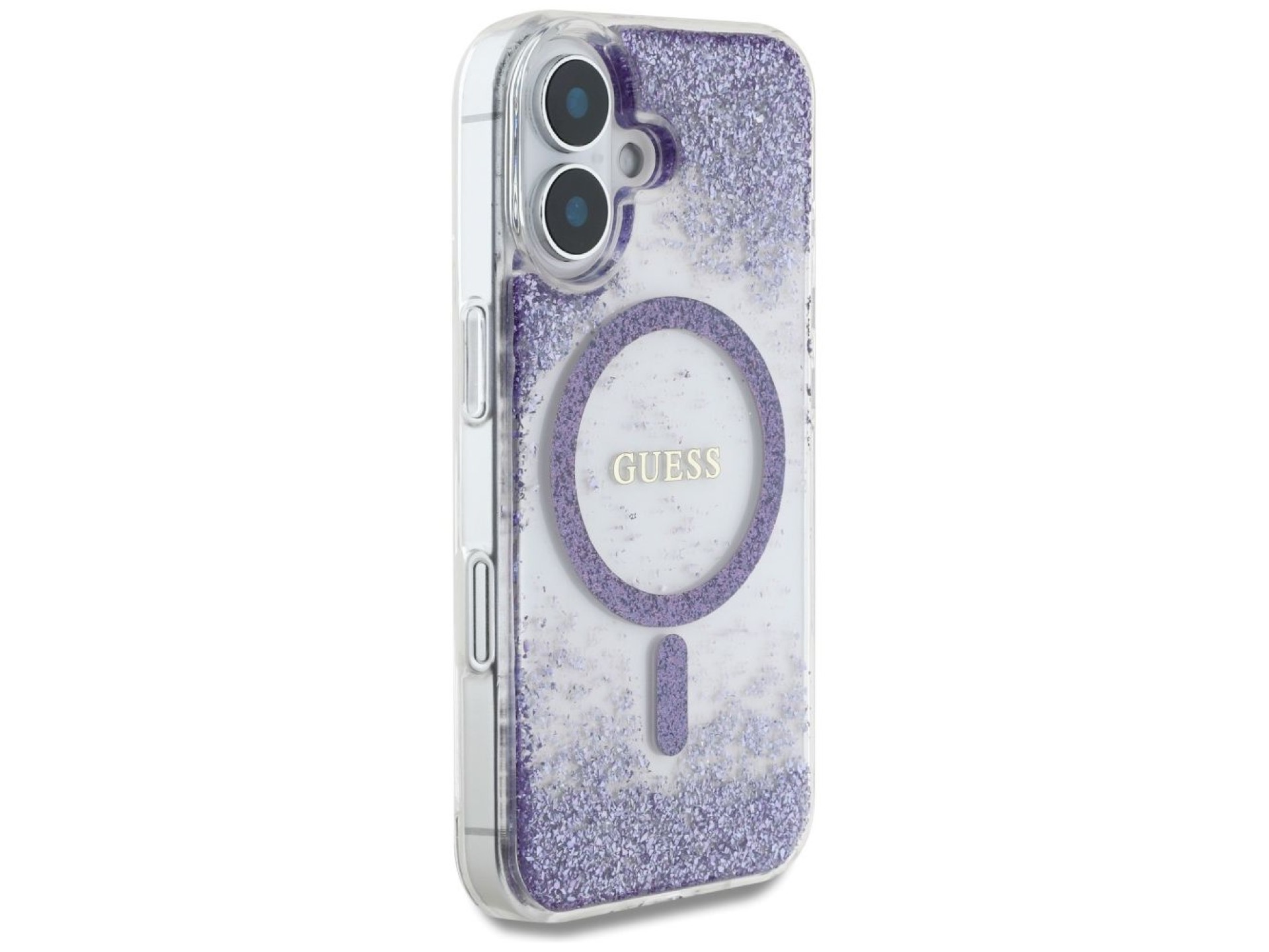 Capa Guess HC Resin Bottom Glitter MagSafe para iPhone 16 - roxa