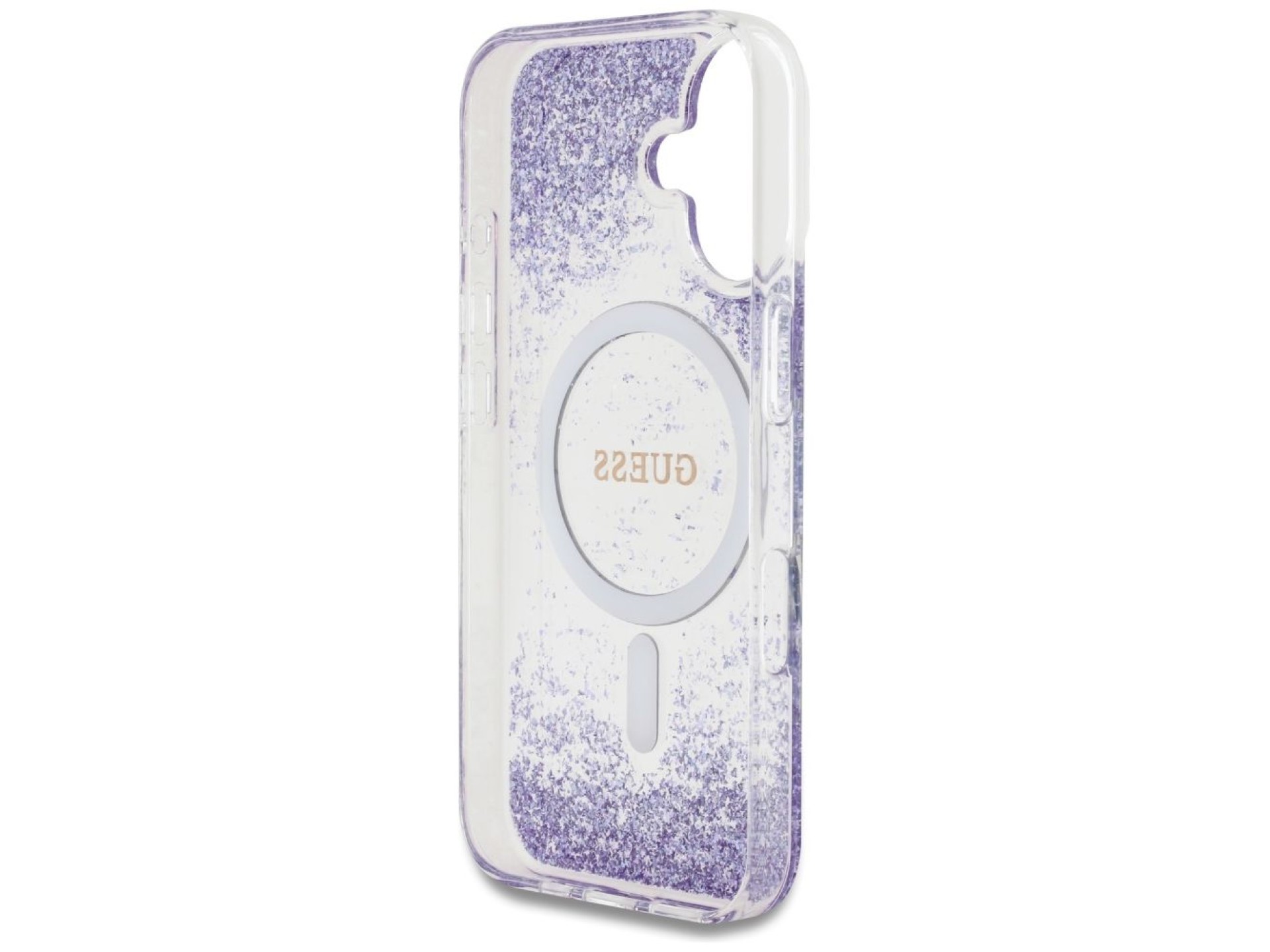 Capa Guess HC Resin Bottom Glitter MagSafe para iPhone 16 - roxa