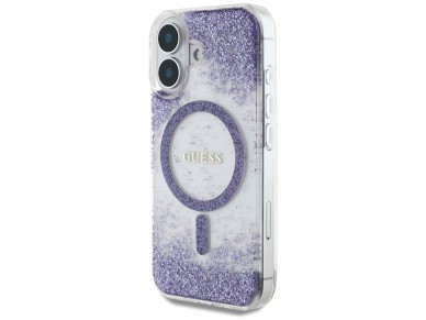 Guess HC Resin Bottom Glitter MagSafe case for iPhone 16 - purple Guess HC Resin Bottom Glitter MagSafe case for iPhone 16 - purple