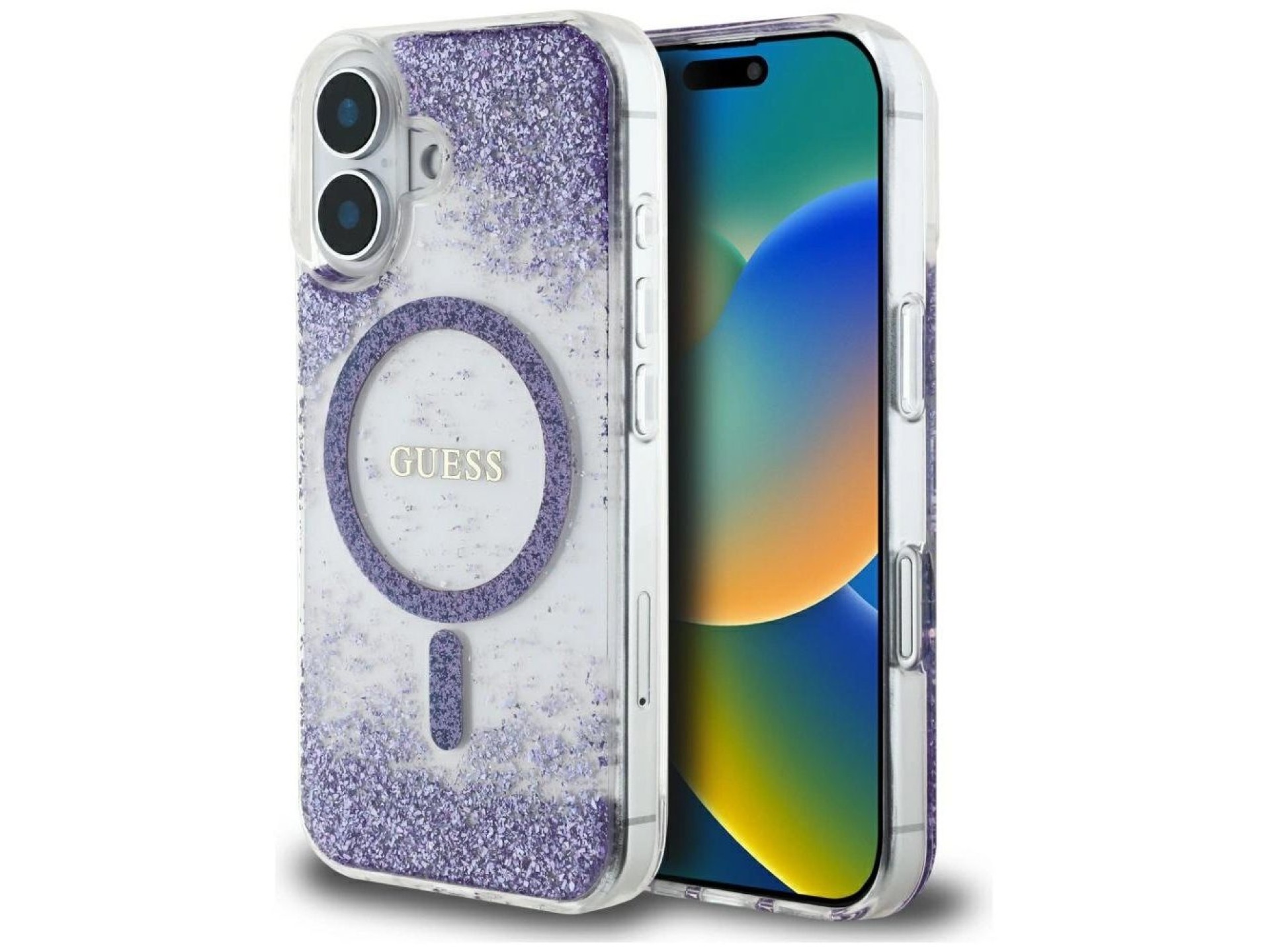 Capa Guess HC Resin Bottom Glitter MagSafe para iPhone 16 - roxa