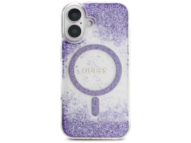 Guess HC Resin Bottom Glitter MagSafe case for iPhone 16 - purple Guess HC Resin Bottom Glitter MagSafe case for iPhone 16 - purple