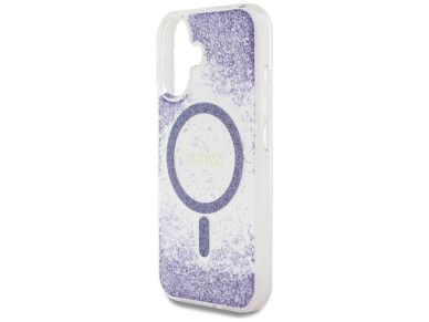 Guess HC Resin Bottom Glitter MagSafe case for iPhone 16 - purple Guess HC Resin Bottom Glitter MagSafe case for iPhone 16 - purple