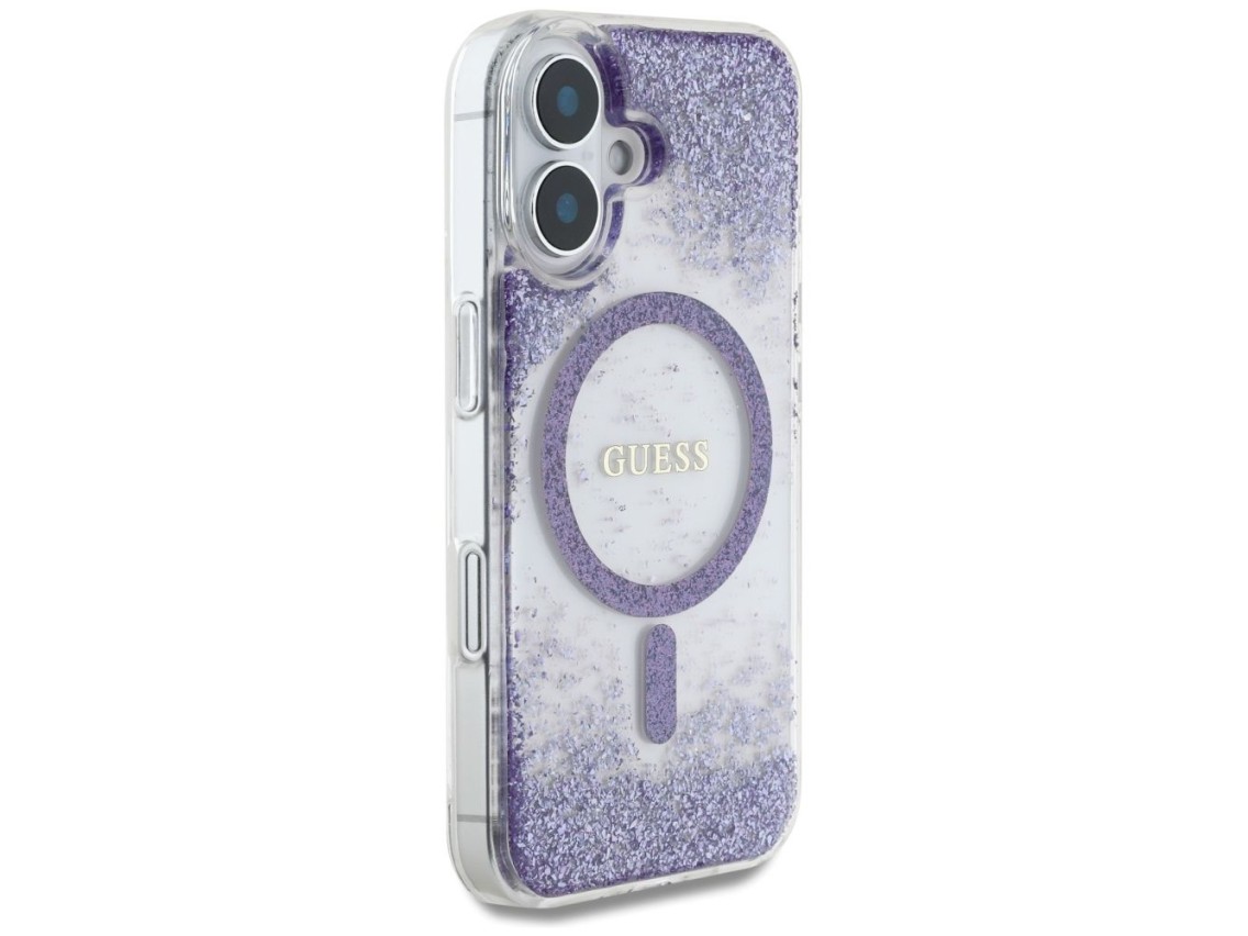 Capa Guess HC Resin Bottom Glitter MagSafe para iPhone 16 - roxa
