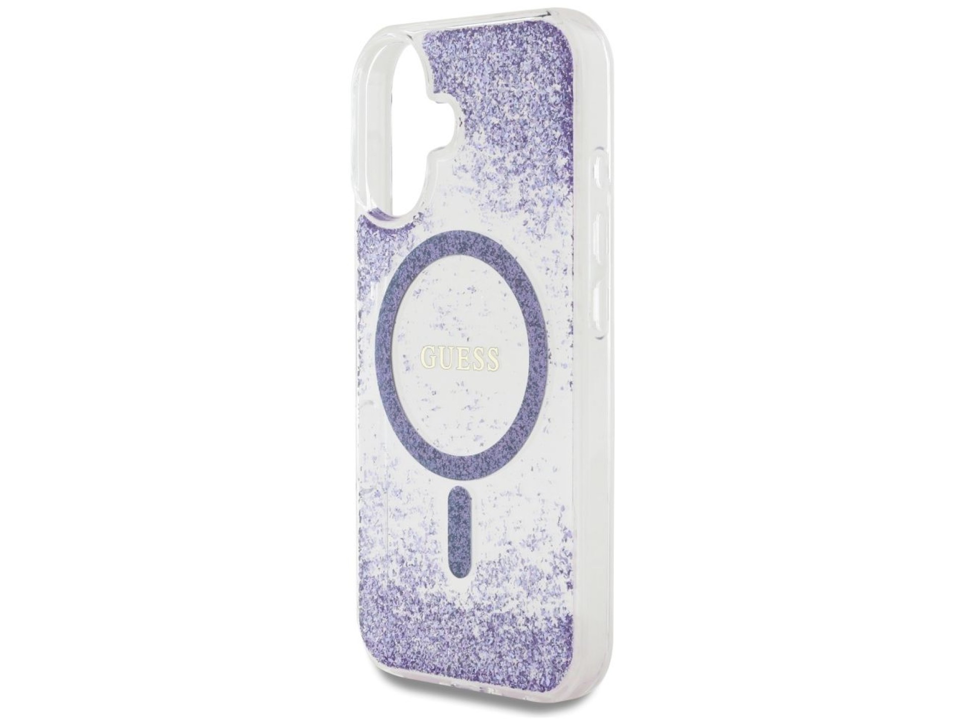 Capa Guess HC Resin Bottom Glitter MagSafe para iPhone 16 - roxa