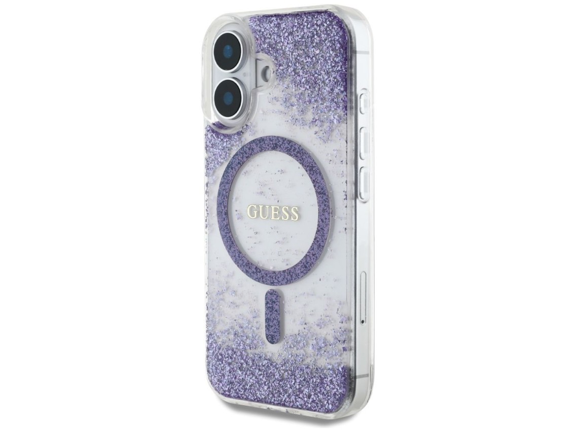 Capa Guess HC Resin Bottom Glitter MagSafe para iPhone 16 - roxa