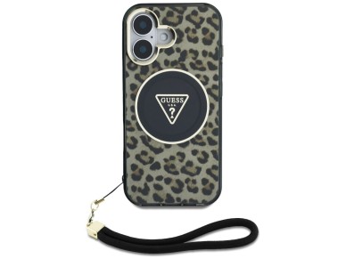 Guess HC IML Leopard Triangle Cord Strap MagSafe iPhone 16 Case - Brown Guess HC IML Leopard Triangle Cord Strap MagSafe iPhone 16 Case - Brown