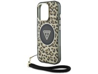 Funda Guess HC IML Leopard Triangle Cord Strap MagSafe para iPhone 16 Pro - Marr�n