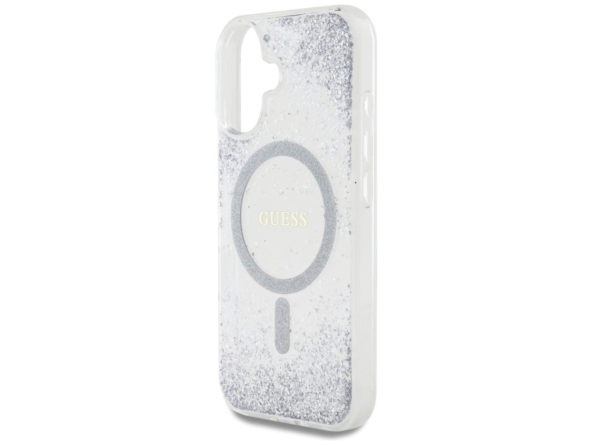Capa Guess HC Resin Bottom Glitter MagSafe para iPhone 16 - prata