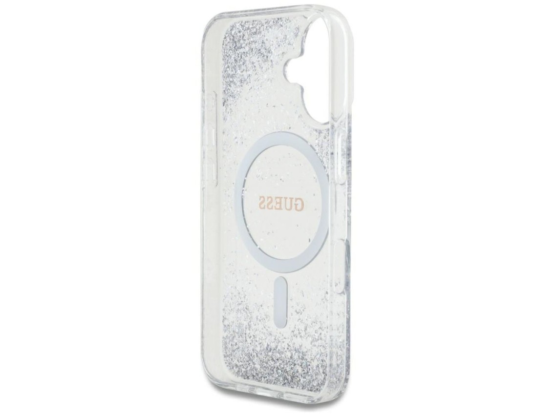 Capa Guess HC Resin Bottom Glitter MagSafe para iPhone 16 - prata