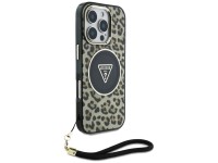 Funda Guess HC IML Leopard Triangle Cord Strap MagSafe para iPhone 16 Pro - Marr�n