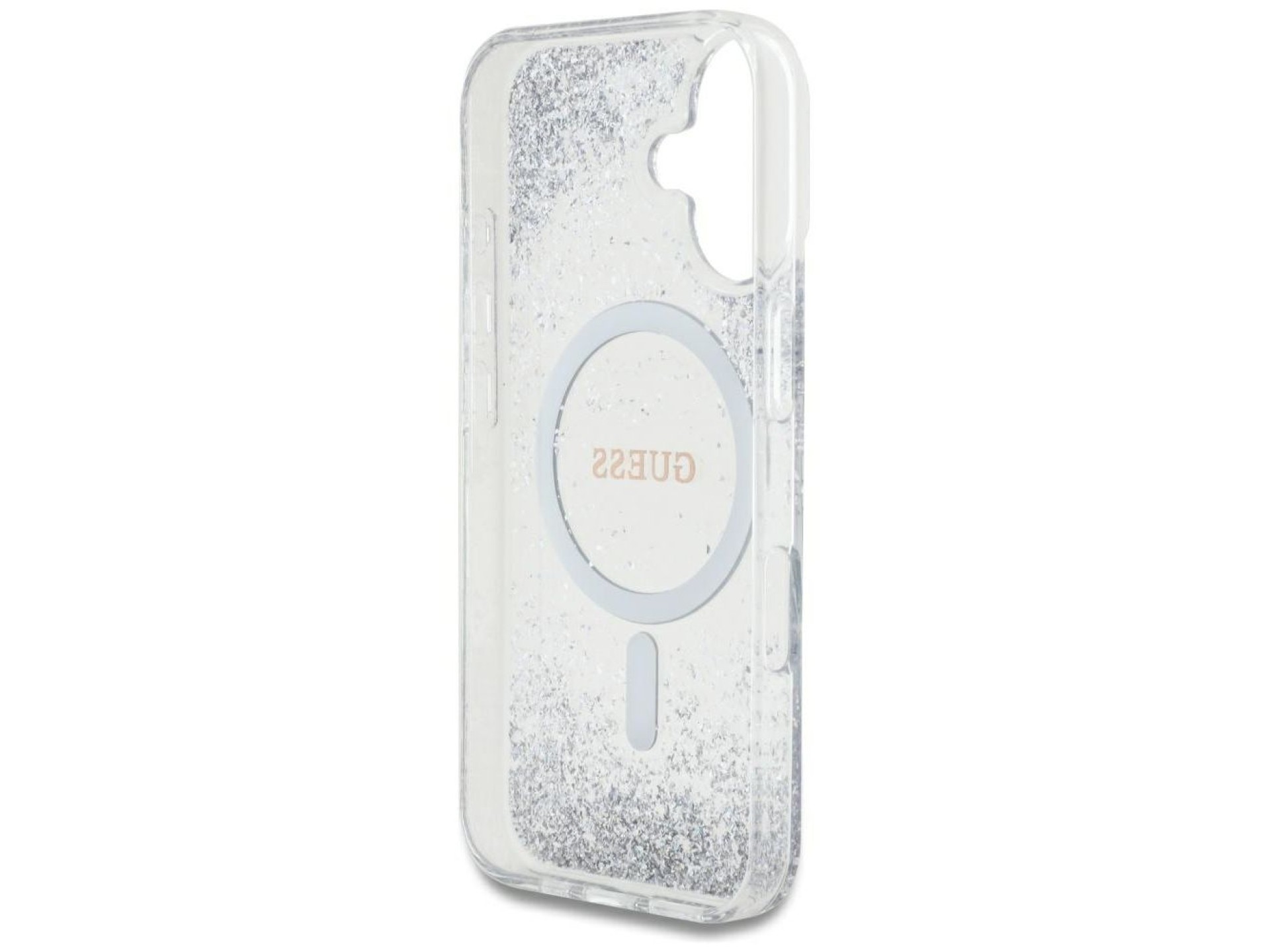 Capa Guess HC Resin Bottom Glitter MagSafe para iPhone 16 - prata