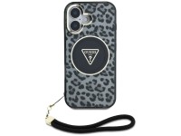 Funda Guess HC IML Leopard Triangle Cord Strap MagSafe para iPhone 16 - negra Funda Guess HC IML Leopard Triangle Cord Strap MagSafe para iPhone 16 - negra
