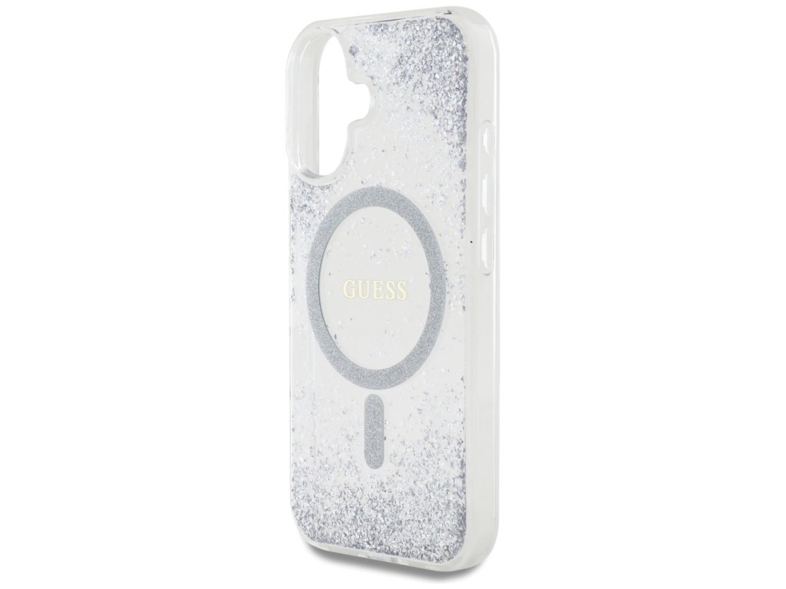 Capa Guess HC Resin Bottom Glitter MagSafe para iPhone 16 - prata